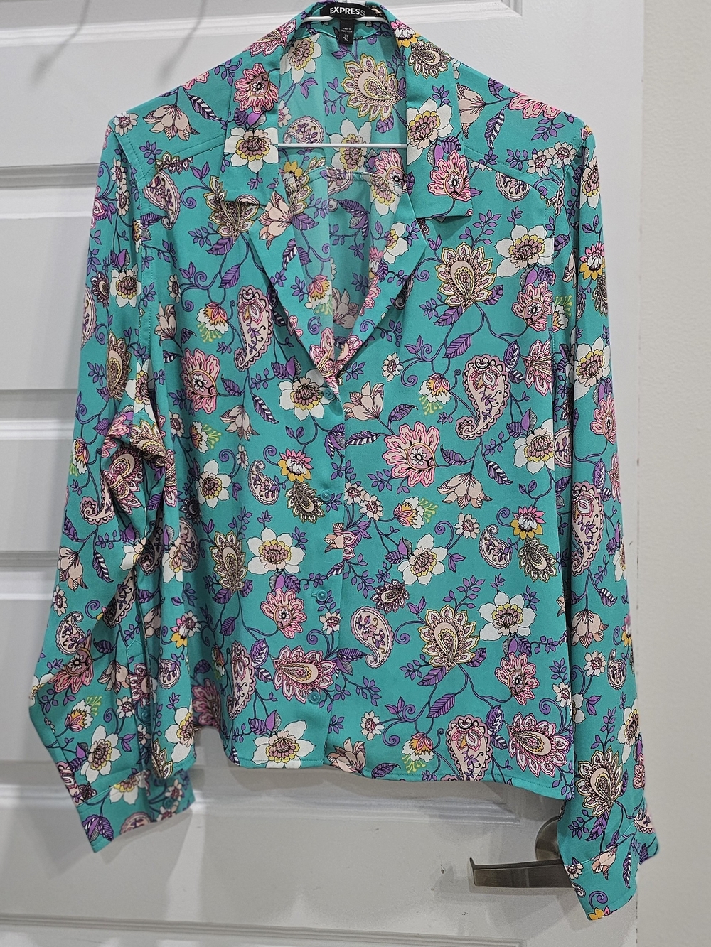 Express Turquoise Floral Paisley Button-Down Shirt